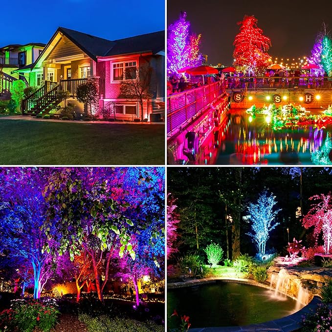 Halloween Solar Spot Lights Outdoor, Solar Color Changing RGB Landscape Lighting Waterproof Auto ON/Off Adjustable Garden Lights for Yard, Garden, Driveway, Pool, Lawn (6-in-1)