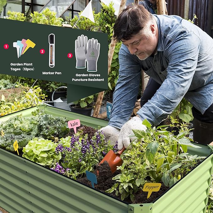 Galvanized Raised Garden Bed Box Outdoor 24" Tall Raised Garden Beds Outdoor Garden Planter Raised Beds for Gardening Outdoor Raised Metal Raised Garden Beds for Vegetables 48"X36"X24", Sage Green