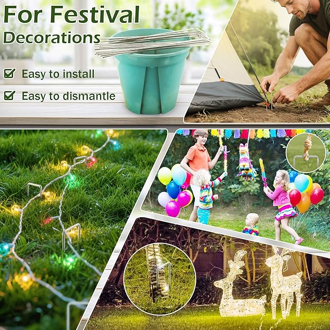 AJART Landscape Staples Garden Stakes: 6 Inch Reusable Galvanized Steel Spikes for Artificial Turf, Tents & Ground Cover - 50 Pcs