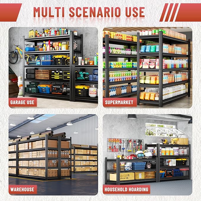 Heavy Duty 5-Tier Shelving Unit 2000LBS Capacity - Adjustable Steel Garage Shelves for Warehouse, Basement Storage(45.3''W x 15.7''D x 63" H)