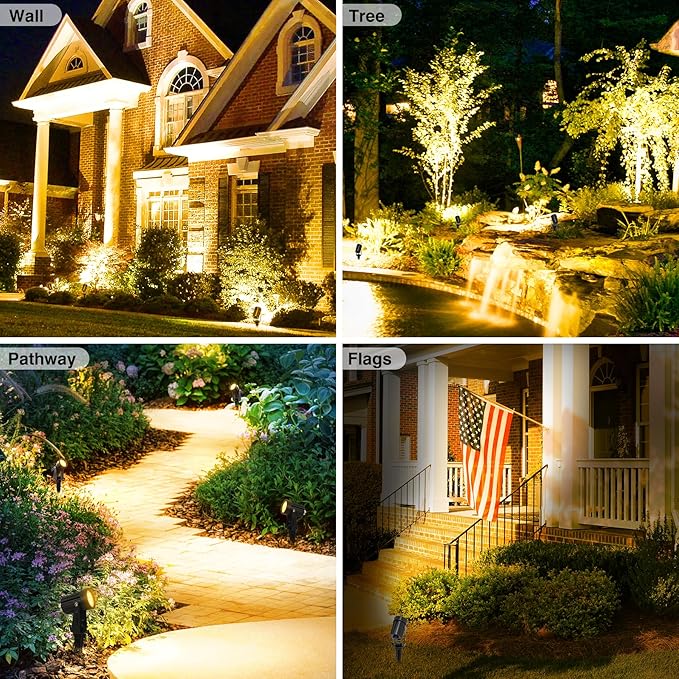 Solar Spot Lights Outdoor, Solar Landscape Spotlights IP65 Waterproof 9.8ft Cable,Auto On/Off Outdoor Wall Lights for Garden Yard Driveway Porch Walkway Pool (3000K Warm White)