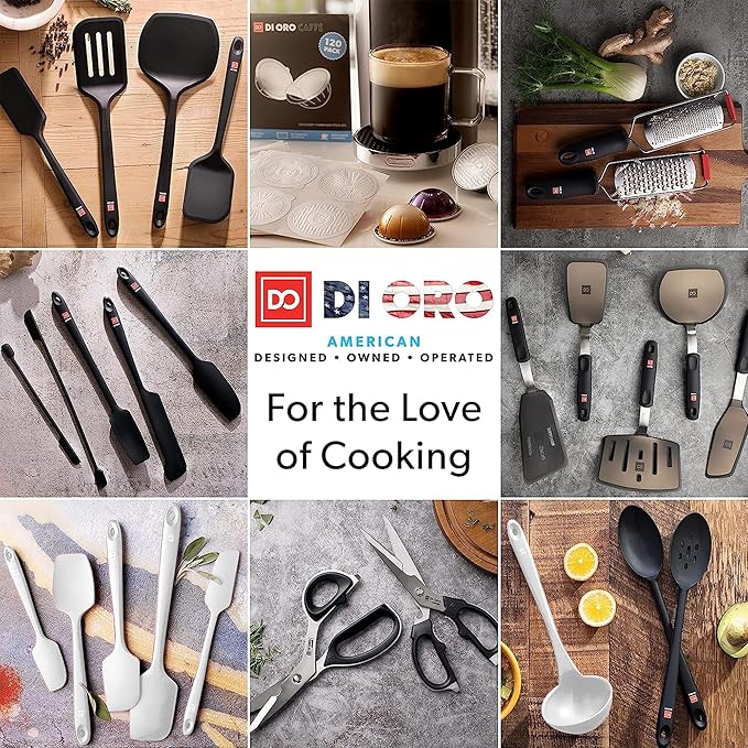 DI ORO Silicone Ladle – Soup Ladle for Cooking & Serving Heat-Resistant - Large Kitchen Soup Ladle Nonstick Cookware Safe - Soup Serving Spoon with Wide Bowl - Silicone Utensil Dishwasher Safe (Stone)