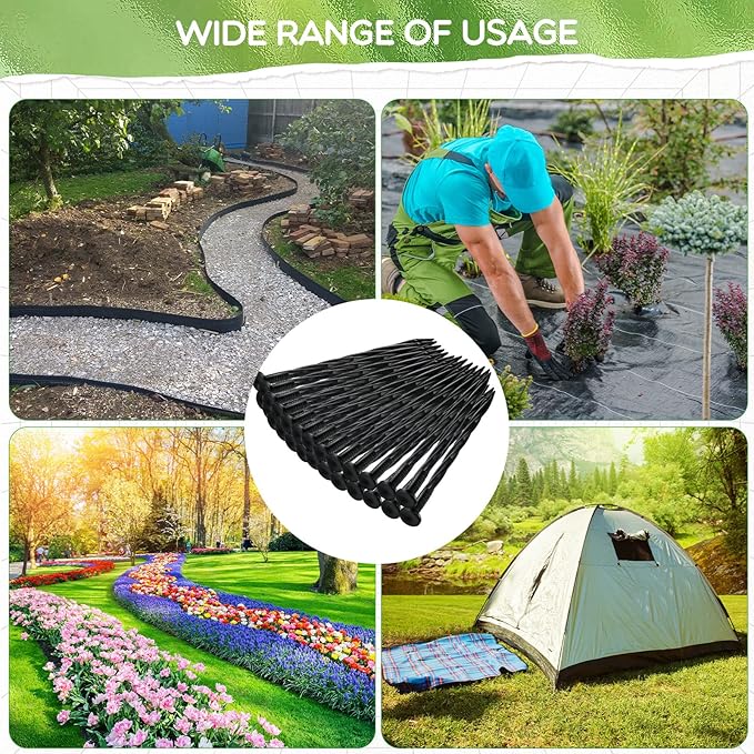Handepo 250 Pcs 8 Inch Landscape Edging Spikes Plastic Lawn Stakes Anchoring Nails Spiral Nylon Garden Ground Lawn Artificial Nails for Paver Edging Weed Barriers Tent Construction(Black)