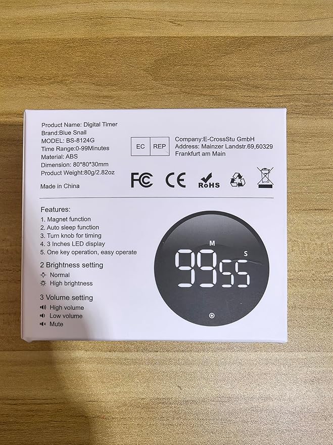 BlueSnail Kitchen Timer with LED Digital Display Smart Efficana for Home Classroom Gym Office, Volume and Brightness Adjustable Productivity Timer (Rose Gold)