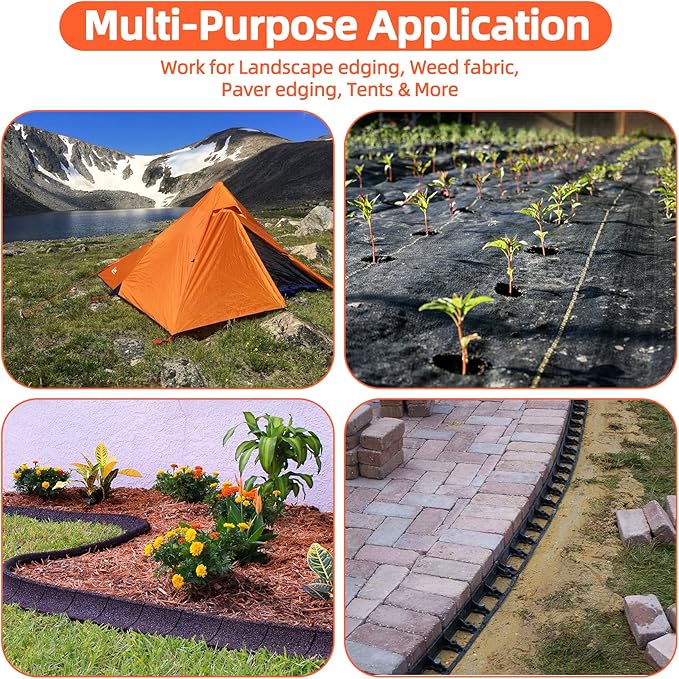 200 Count Plastic Landscape Edging Anchoring Stakes 8-Inch Garden Lawn Yard Landscaping Spikes for Paver Edging, Weed Barrier, Tent, Artificial Turf & More