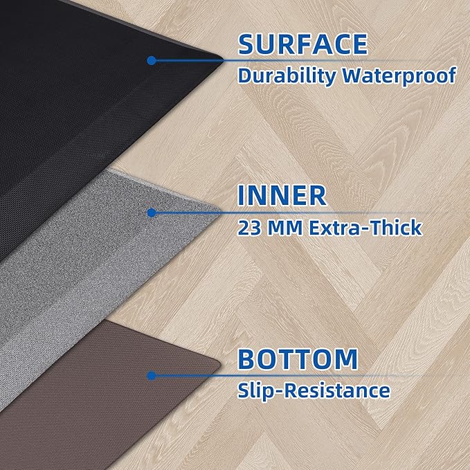 2 PCS Anti Fatigue Kitchen Mats for Floor, Brown 9/10 Extra Thick Cushioned Standing Desk Mat, Comfort Memory Foam Ergonomic Rugs and Mats Non-Slip Waterproof for Office, Kitchen, 20"x32"+20"x32"