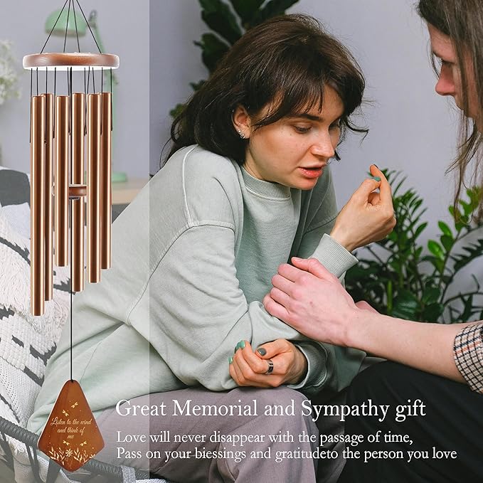 Memorial Sympathy Wind Chimes for Outside, Dragonfly Wind Chimes for Loss of Loved One Mother Father for Bereavement/Condolence/Funerary Gift Idea,32inch Wooden,Brown