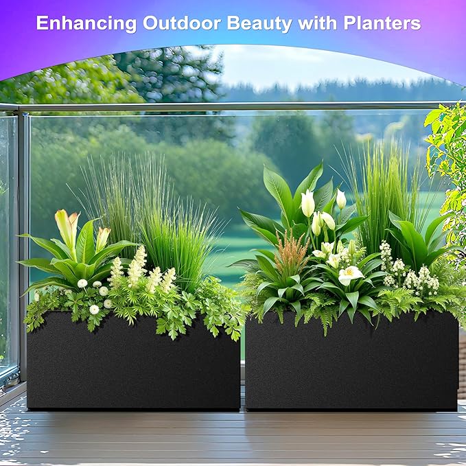 Tall Metal Planter, 10" W×16.3" H Large Rectangular Planter Box for Outdoor or Indoor, All-Weather Durable Plant Box with Drainage Holes & Removable Shelf for Patio, Porch, Garden, Trees, Flowers