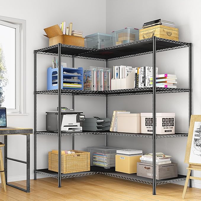 52.4W Wire Shelving Rack, 4Tier Metal Shelving Unit,1120LBS Heavy Duty Storage Shelves,Adjustable Pantry Shelves, Metal Shelf and Storage Rack,Industrial Shelving 52.4Wx13.8Dx59H,Black