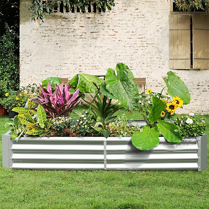 Land Guard 8×4×1ft Galvanized Metal Raised Garden Bed, Metal Planter Kit Box Outdoor for Deep-Rooted Vegetables, Flowers, Green and Herbs……