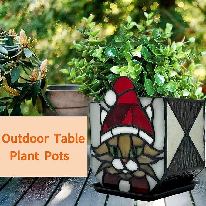 Stained Glass Christmas Cat Planter,Cute Planters for Indoor Plants,Decorative Plant Pots,Christmas Candle Holder,Plant Lady Gifts