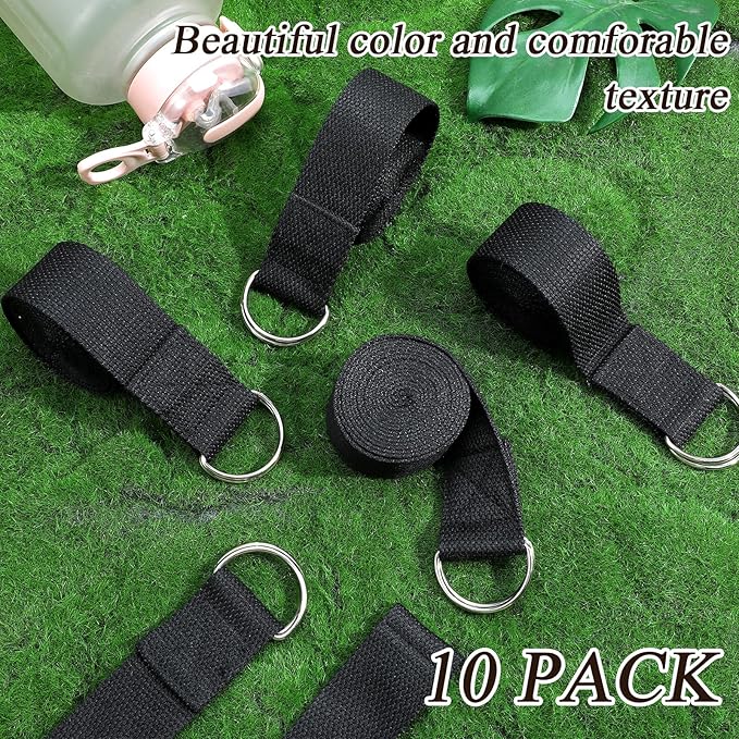 10-Pack 6ft Adjustable Yoga Strap Pilates Non-Elastic Stretching Belt with Metal D-Ring for Men Women Physical Fitness Gym workout training Exercise Stretch Band