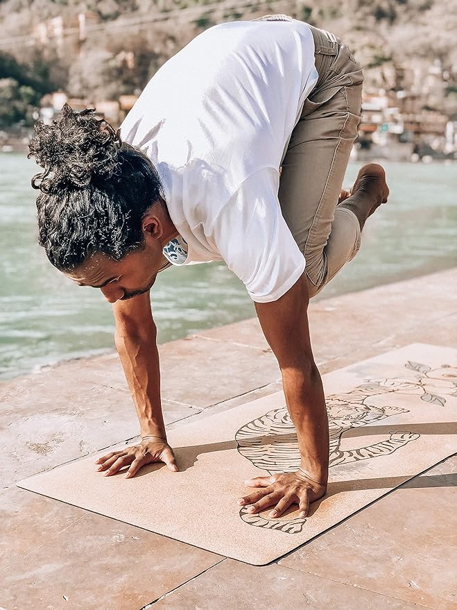 Shakti Warrior Cork Yoga Mat - Artist Designed, Premium Printed Eco-Friendly Non-Slip mat, Great for Regular & Hot Yoga, Pilates, Workouts 72 inch x 24 inch x 3mm Thick