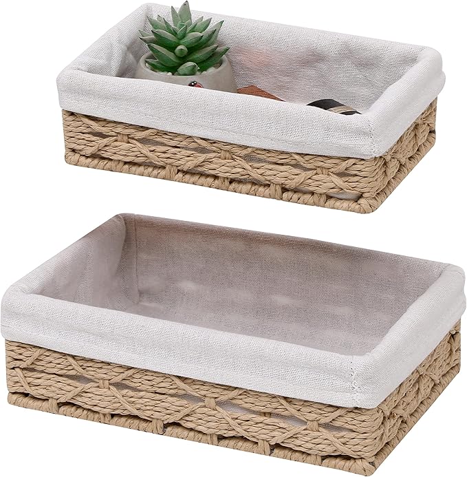 Small Wicker Baskets,Decorative Basket for Countertops tables Shelves Desk,Small Basket for Storing keys Remote Controls and Wallets in The Entryway. Set of 2, beige