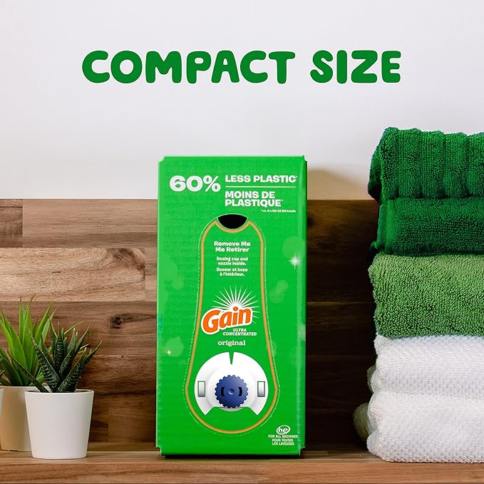 Gain Laundry Detergent Liquid Soap Eco-Box, Ultra Concentrated High Efficiency (HE), Original Scent, 96 Loads