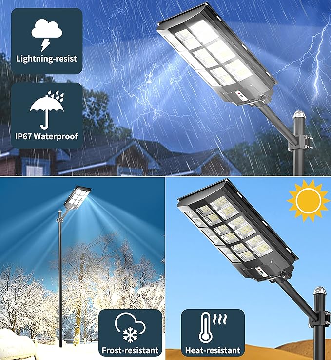 Gefolly SL-3600W Solar Street Lights Outdoor, 360000LM Commercial Parking Lot Light Dusk to Dawn, 6500K Security Flood Motion Sensor Lamp for Basketball Court, Road, Garden -2 Pack