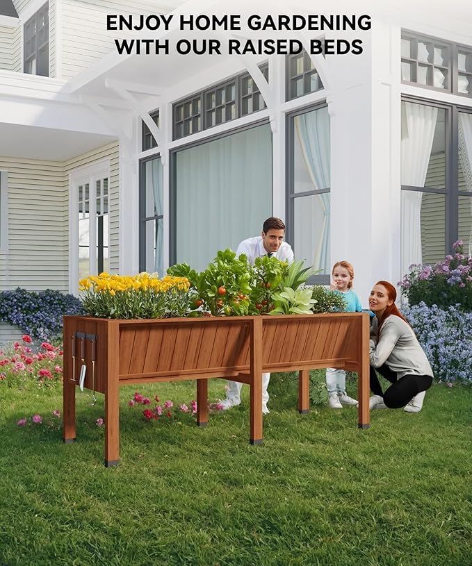 Raised Garden Bed 6 x 2 x 2.5FT, Raised Garden Beds Outdoor with 6 Legs, Detachable Liner, Wooden Raised Planter Box for Backyard, Patio, Balcony
