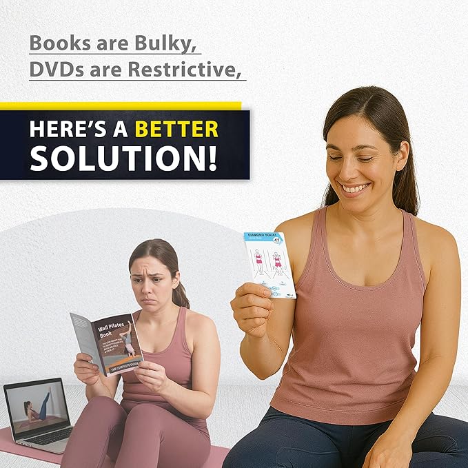 Wall Pilates Workouts For Women - 58 Exercise Cards with Wall Pilates Workout Postures, Instructions & Breathing Tips | Free Ring & Dry-Erase Marker to Create a Customize pilates at home Exercise Chart