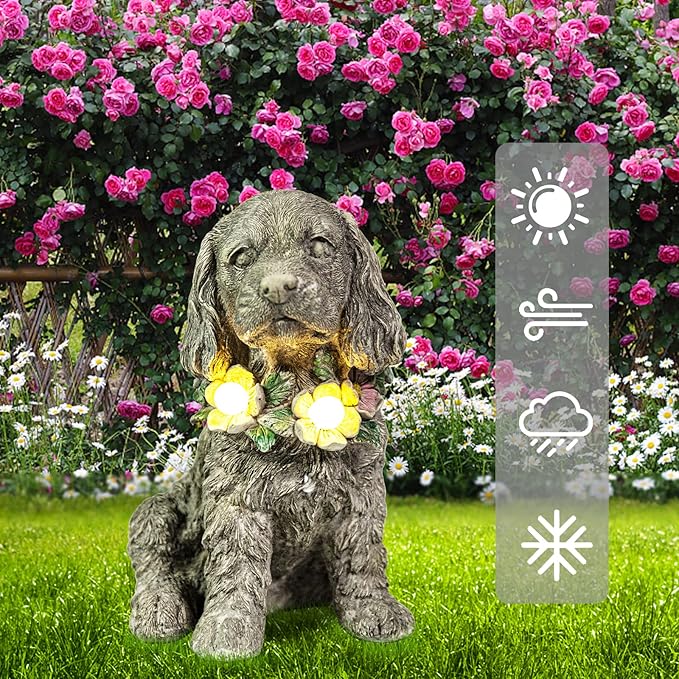 Garden Statue Dog Memorial Gifts - Yard Art Decoration with Solar LED Lights Waterproof Resin Garden Figurine Decor for Outdoor Patio Yard Lawn Ornament