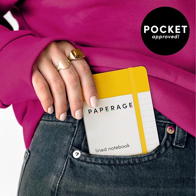 PAPERAGE Lined Pocket Journal Notebook, 1 Pack, (Turquoise), 160 Pages, Small, 3.6 inches x 5.6 inches - 100 GSM Thick Paper, Hardcover