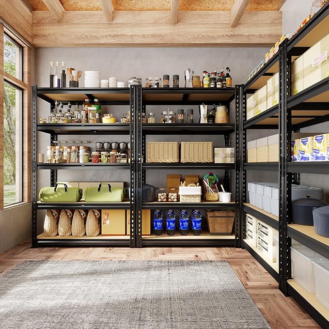 72.12" H Garage Shelving, Storage Shelves Load 2100LBS, 5-Tier Adjustable Shelving Unit with Thickened Wooden Boards for Multiple Scenarios, 72.12" H x 35.55" W x 11.85" D, Black, 2 Pack