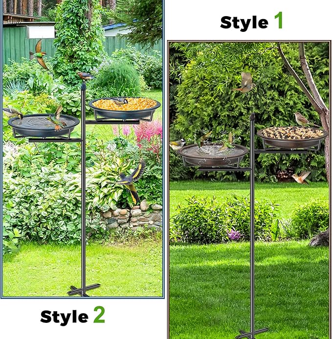 2-in-1 Metal Bird Bath for Outside, Vintage Freestanding Birdbaths Feeder Bowl, Stable & Easy to Clean Birdfeeder for Outdoors Garden Yard Lawn Decor (Vintage Blue)