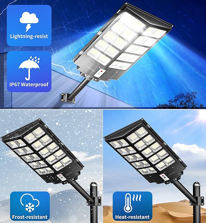 Gefolly SL-5200W Solar Street Lights Outdoor, 520000LM Commercial Parking Lot Light, 6500K Dusk to Dawn IP67 Security Flood Lights Motion Sensor Led Lamp for Basketball Court, Road, Yard