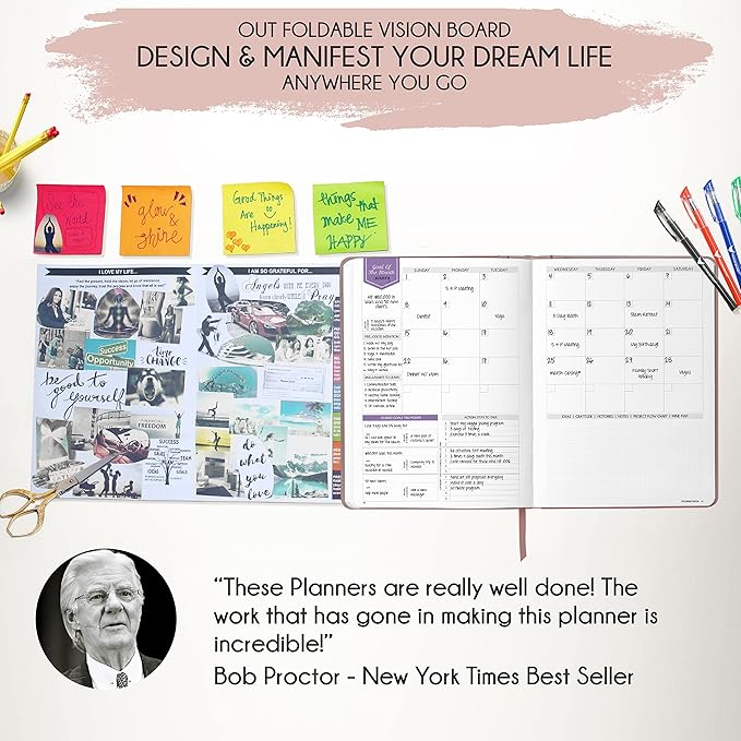 Life Planner - Undated Weekly & Monthly Planner, 12-Month Journey to Increase Productivity | Gratitude Journal, Life Organizer & Goal Journal | Include Foldable Vision Board, Habit Tracker & Stickers
