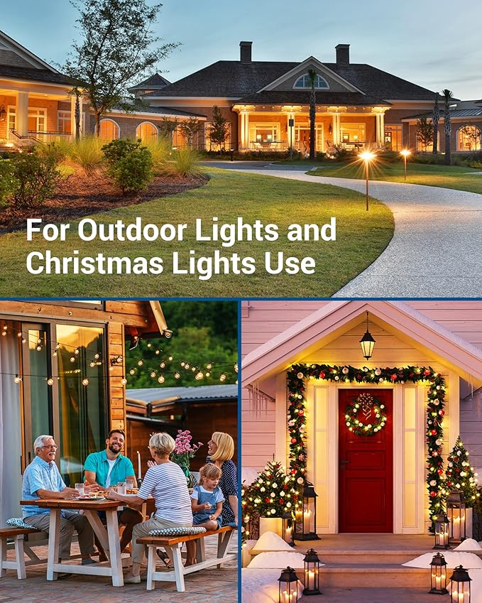 DEWENWILS Christmas Outdoor Extension Cord 1 to 3 Splitter, Total 12FT, 13A 125V 1625W 16/3C SJTW Extension Cord Outdoor, Heavy Duty Extension Cord for Holiday Decorations, Outdoor Light, ETL