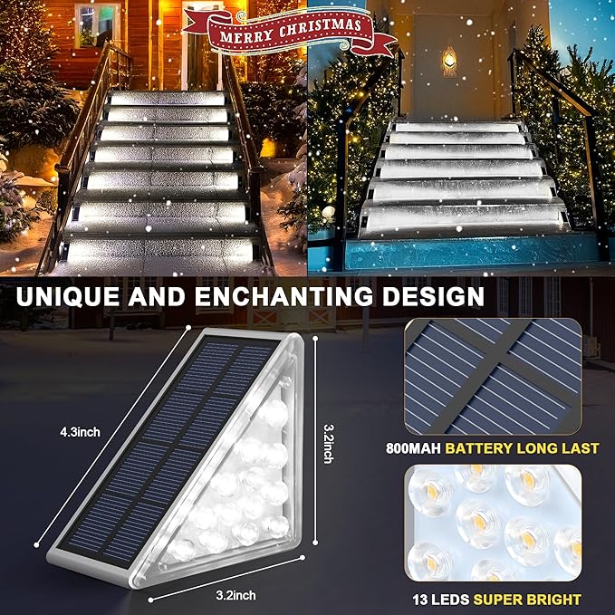 LED Solar Step Lights Waterproof Outdoor Stair Lights, Solar Deck Lights Outdoor Decor IP67 Solar Decoration Light for Yard, Patio, Garden, Walkways, Front Door, Pathway, Driveway, Porch 2PK
