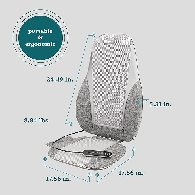 Homedics Shiatsu + Kneading & Vibration Massage Cushion with Heat, Deep Kneading, Handheld Remote, Lumbar Vibration Waves, 3 Massage Zones, Upper, Lower, Full Back, Fits Most Chairs, Premium Fabric