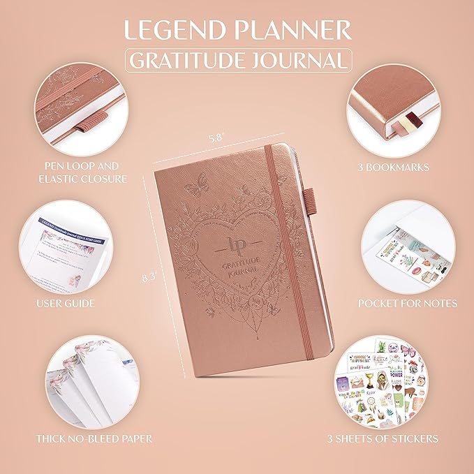 Legend Gratitude Journal – Guided Daily Journal to Foster Positivity & Happiness – Grateful Notebook to Write in – Inspirational Affirmation & Thankful Notebook – Hardcover (Rose Gold)