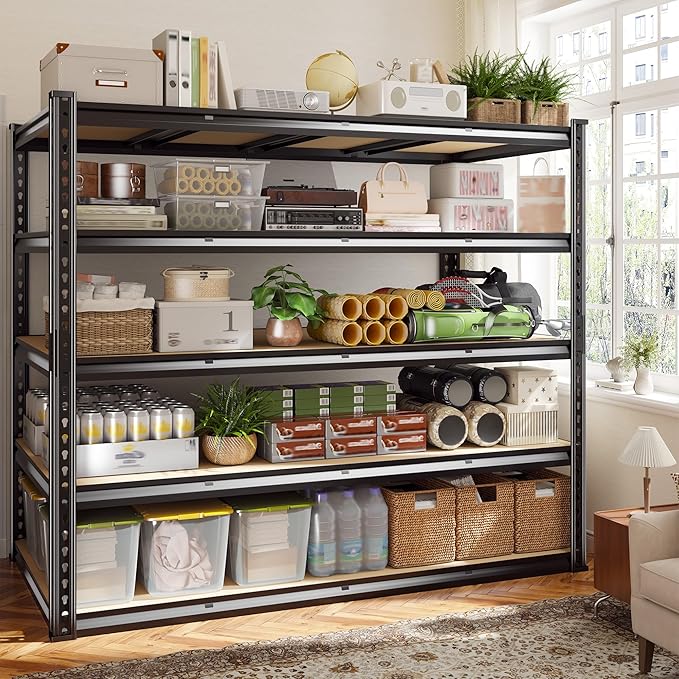 59.9" W Garage Shelves 2230LBS Metal Shelving, 5 Tier Adjustable Garage Storage Shelves, Heavy Duty Shelving for Storage, Basement, Warehouse, Pantry, Kitchen, 59.9"W x 24.1"D x 72.1"H, Black
