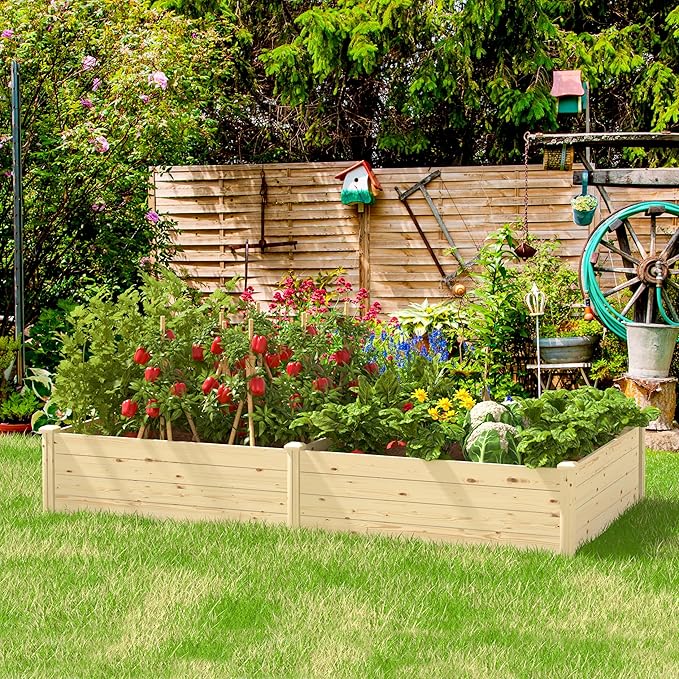 8x4x1.25 FT Outdoor Wooden Raised Garden Bed, Elevated Planter Garden Box Stand Garden Bed Planter for Vegetables, Flowers, Herbs, Ideal for Outdoor Gardening with Open Base, Natural