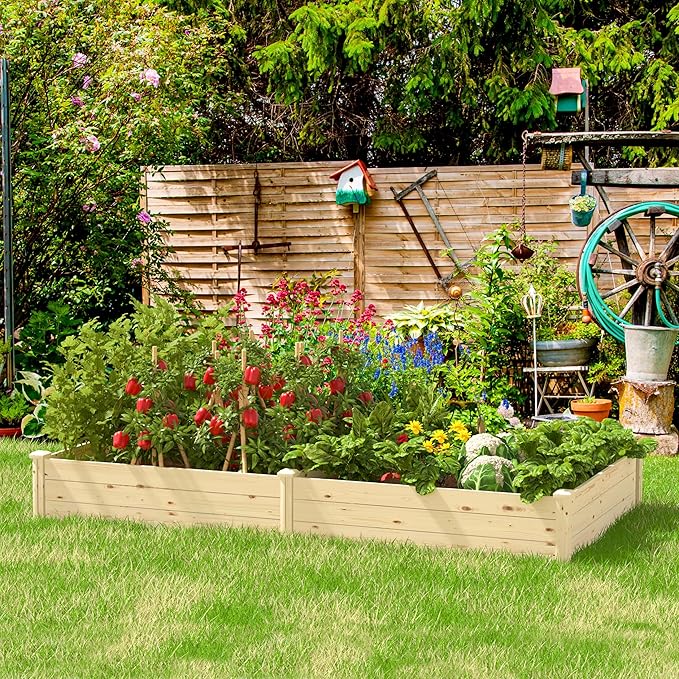 8x4x1 FT Outdoor Wooden Raised Garden Bed, Divisible Elevated Planting Planter Box Kit with Open Base for Vegetables, Flowers, Herbs, Ideal for Outdoor Gardening, Backyard, Patio, Natural