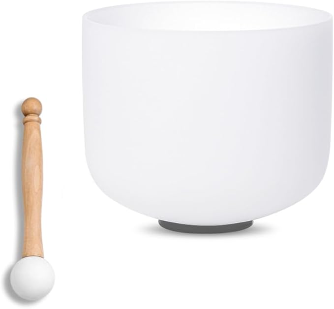 8 inch White C Note Root Chakra Quartz Crystal Singing Bowl, for Healing Mindfulness Meditation Yoga Sound Baths, with Rubber Mallet O-ring