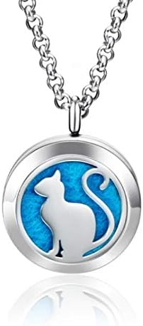 Wild Essentials Pretty Kitty Cat Essential Oil Diffuser Necklace, Stainless Steel Locket Pendant with 24 inch Chain, 12 Color Refill Pads, Customizable Color Changing Perfume Jewelry for Aromatherapy