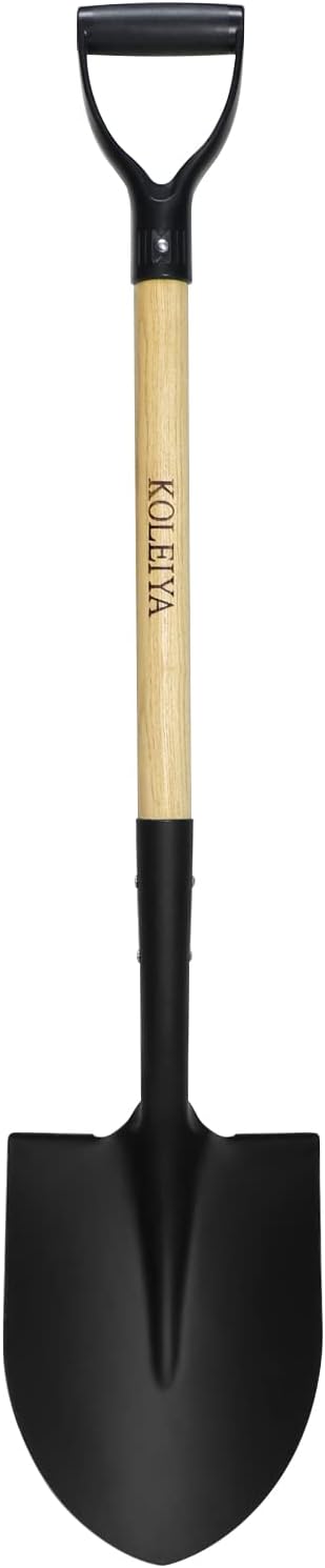 41 Inch Round Point Shovel for Digging,Heavy Duty Garden Shovel with D-Handle,Wooden Handle,Ideal for Gardening,Landscaping,Beach,and Snow Removal