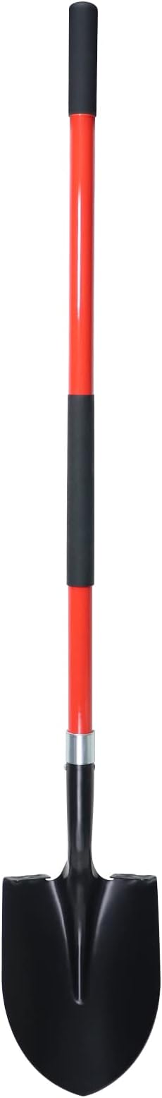 Heavy Duty Gardening Shovel, 56 Inch Round Blade with Fiberglass Handle (Red)