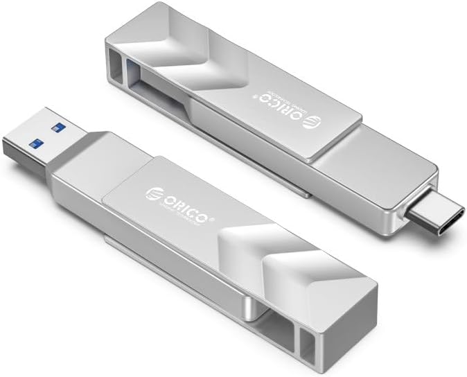 ORICO 1TB Portable Solid State Drive, 1050MB/s Dual-Port Rotating Metal External SSD with 90° Click-Stop, Reliable Storage for iPhone 16, 15 Series, Type-C Smartphone, Mac, Audio, Vehicle - A101