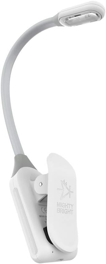 The Original Mighty Bright WonderFlex Rechargeable Book Light, 20 Lumens of Warm Eye-Care Light, 3 Brightness Levels, 45 Hours of Battery Life, Durable, Flexible (White)