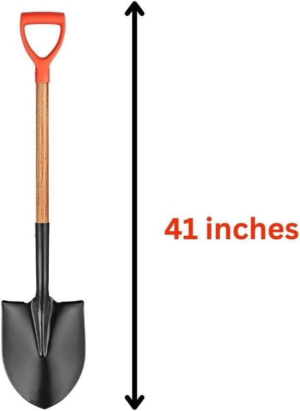 41" Round Point Snow Shovel, Straight Hardwood Handle, with D-Grip, Gardening Tool-Digging Shovel, 41 Inch