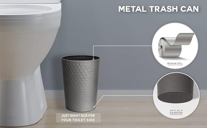 zccz Bathroom Accessory Set, 6 Piece Grey Bathroom Accessories Set with Trash Can, Toothbrush Holder, Toothbrush Cup, Soap Dispenser, Soap Dish, Toilet Brush with Holder, Trash Can, Light Gray