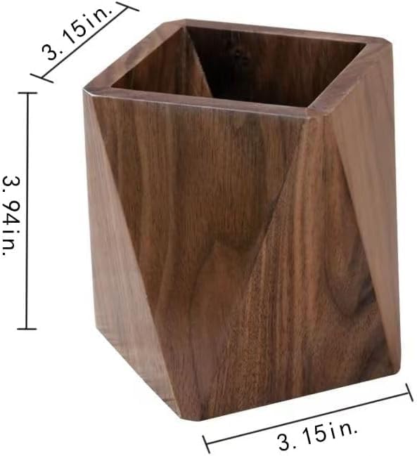 Wooden Pen Holder for Desk, Multi-Functional Pen Cup Pencil Holder for Office School Supplies Storage, Black Walnut Desk Organizer and Accessories（Prismatic）