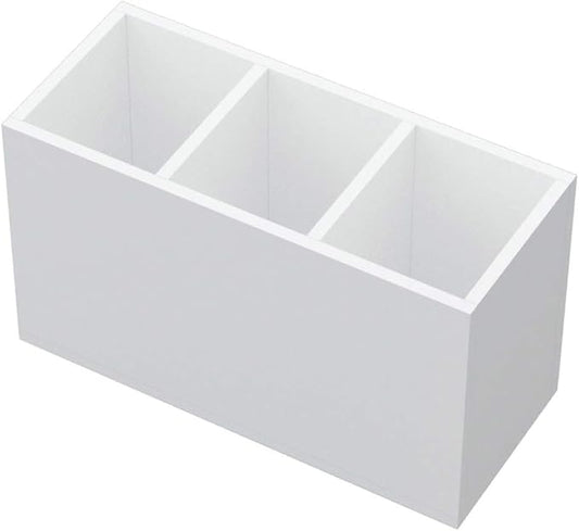 NIUBEE Acrylic Pen Holder 3 Compartments, White Pencil Organizer Cup for Countertop Desk Accessory Storage