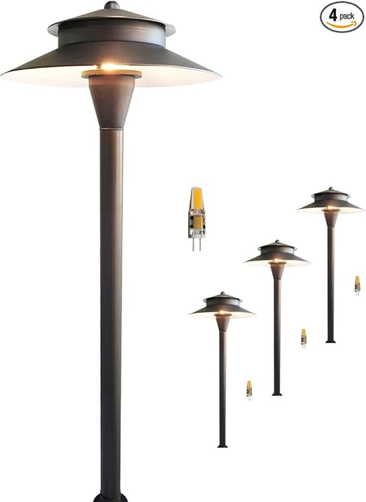 MALORY 4-Pack Low Voltage Pathway Lights with G4 Bulb, (24''H) Brass Landscape Path Light, 9-17V AC/DC Outdoor LED Landscape Lighting for Yard with Ground Stake(P03)