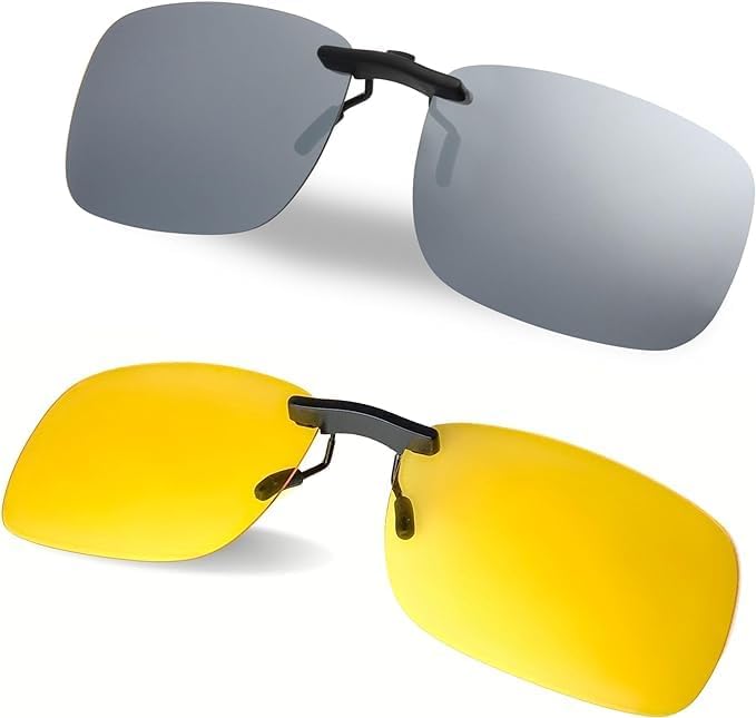 BLUE CUT Clip on Polarized Night Vision, Driving Sunglasses UV 400 Blocker To Wear Over Prescription Glasses