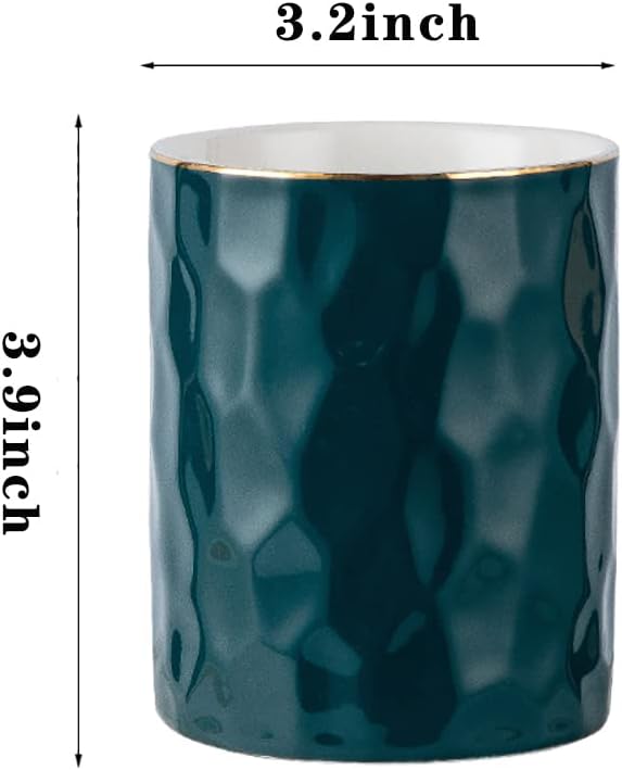 Ceramic Pen Holder Stand Cup Pencil Holder Organizer Makeup Brush Holders for Home Office Desk (Dark-Green)