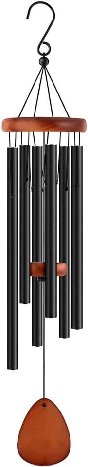 Deep Tone Wind Chimes for Outdoor Decor – 6 Heavy Tubes (26 to 37 Inches) – Perfect Garden Hanging, Memorial, or Sympathy Gift – Elegant Black Finish (26IN)