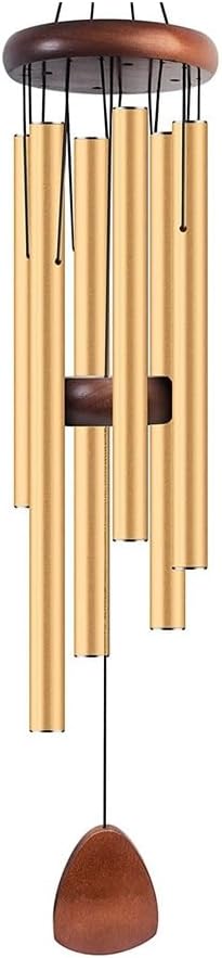 Deep Tone Wind Chimes for Outdoor – 6 Heavy Tubes in Gold (37 Inch), Perfect Garden Hanging Décor or Memorial Sympathy Gift. Sizes 26IN to 37IN Available.